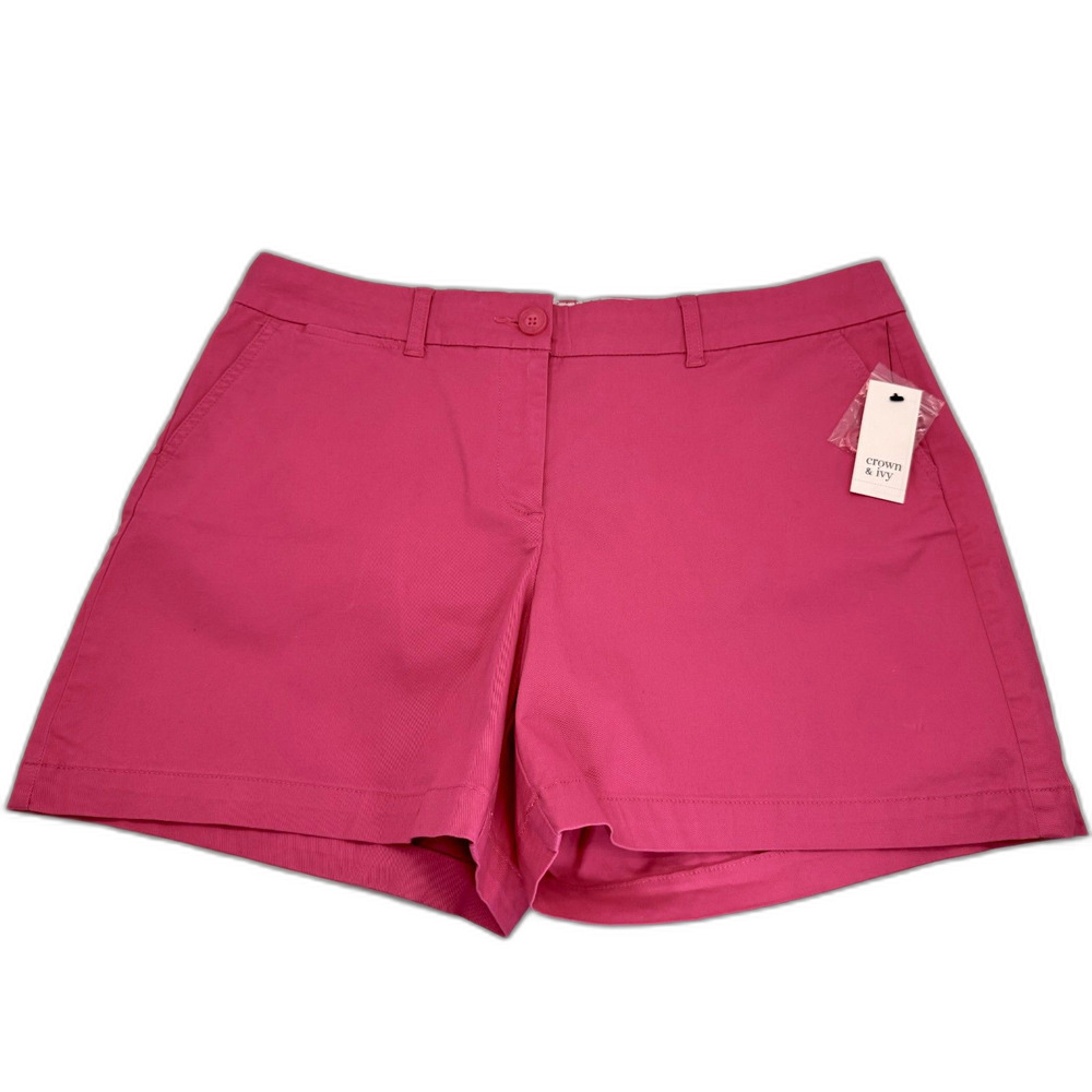 crown & ivy Hot Pink Fuschia Women’s Casual Cotton Twill Shorts size 14